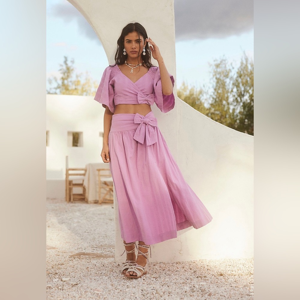 Bow Cotton Pink Purple Boho Beach Two Piece Coordinated Matching Set Free People